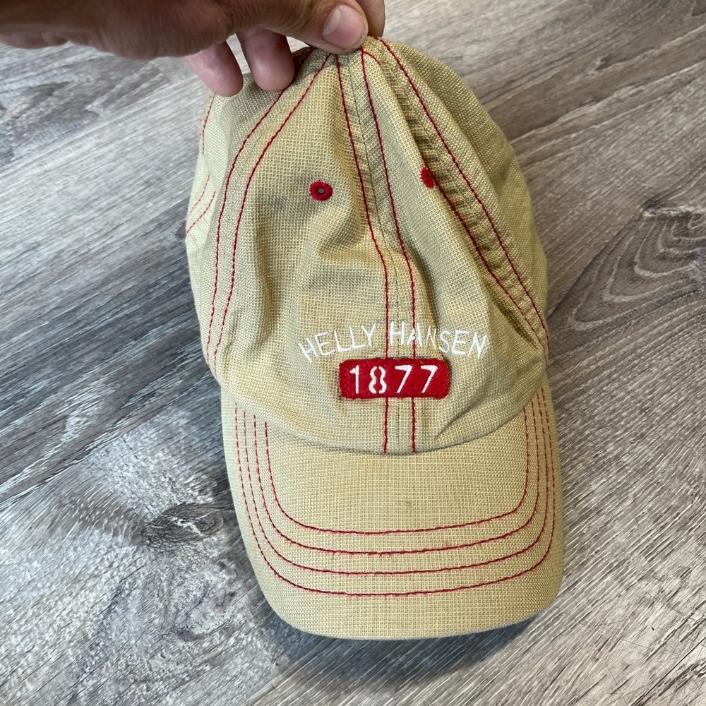 Helly Hansen 1877 Tan Canvas Baseball Cap Red Contrast Stitch Adjustable Hat